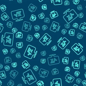 Green line Square root of x glyph icon isolated seamless pattern on blue Stock Illustration