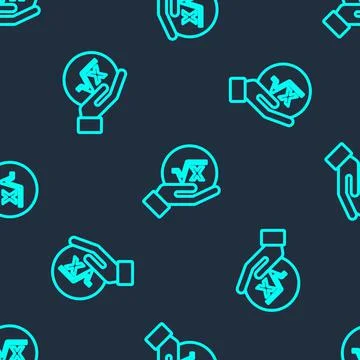 Green line Square root of x glyph icon isolated seamless pattern on blue Stock Illustration