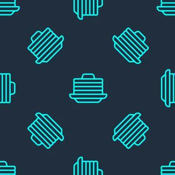 Green line Stack of pancakes with honey icon isolated seamless pattern on blue イラスト素材