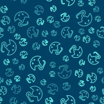 Green line Stingray icon isolated seamless pattern on blue background. Vector Stock Illustration