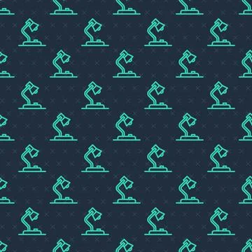 Green line Table lamp icon isolated seamless pattern on blue background. Vector Illustrazione stock