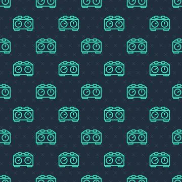 Green line Time chess clock icon isolated seamless pattern on blue background Stock Illustration