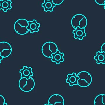 Green line Time management icon isolated seamless pattern on blue backgroun.. Stockillustratie
