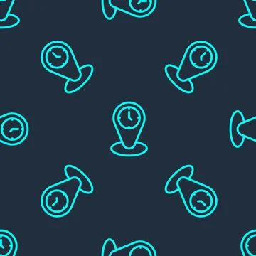Green line Time zone clocks icon isolated seamless pattern on blue background Stock Illustration
