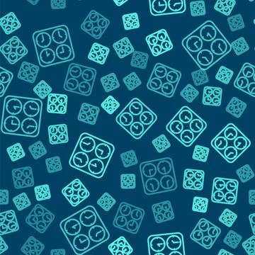Green line Time zone clocks icon isolated seamless pattern on blue backgrou.. Stock Illustration