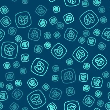 Green line Tobacco leaf icon isolated seamless pattern on blue background 库存插图