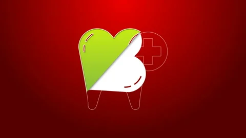 Green line Tooth icon isolated on red background. Tooth symbol for dentistry Stock Footage 143751792