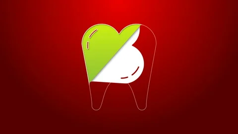 Green line Tooth icon isolated on red background. Tooth symbol for dentistry Stock Footage 143751868