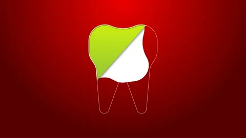 Green line Tooth icon isolated on red background. Tooth symbol for dentistry Stock Footage 143889571