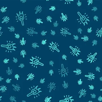 Green line Torch flame icon isolated seamless pattern on blue background. Symbol イラスト素材