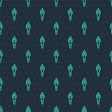 Green line Torch flame icon isolated seamless pattern on blue background. Symbol 库存插图