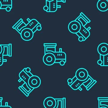 Green line Tractor icon isolated seamless pattern on blue background.  Vector Stock Illustration