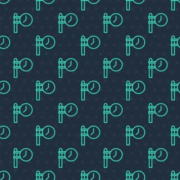 Green line Train station clock icon isolated seamless pattern on blue background イラスト素材