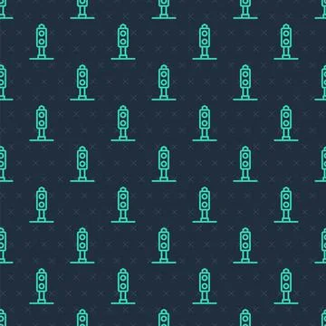 Green line Train traffic light icon isolated seamless pattern on blue background Stock Illustration