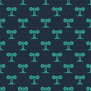 Green line Train traffic light icon isolated seamless pattern on blue background Stock Illustration