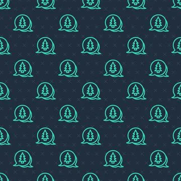 Green line Tree icon isolated seamless pattern on blue background. Forest symbol Illustrazione stock