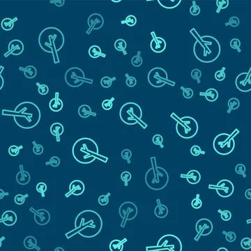 Green line Tree icon isolated seamless pattern on blue background. Forest s.. Stock Illustration