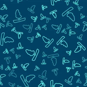 Green line Tree icon isolated seamless pattern on blue background. Forest sym Stock Illustration