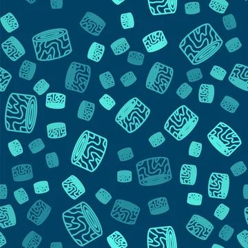 Green line Tree stump icon isolated seamless pattern on blue background. Vector Stock Illustration