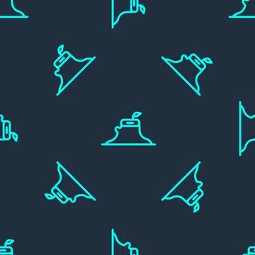 Green line Tree stump icon isolated seamless pattern on blue background. Vector Stock Illustration