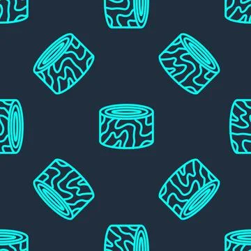 Green line Tree stump icon isolated seamless pattern on blue background.  V.. Stock Illustration