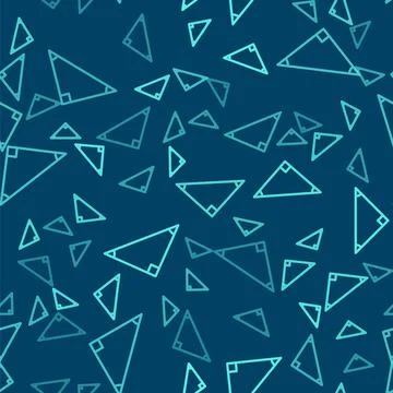 Green line Triangle math icon isolated seamless pattern on blue background 스톡 일러스트