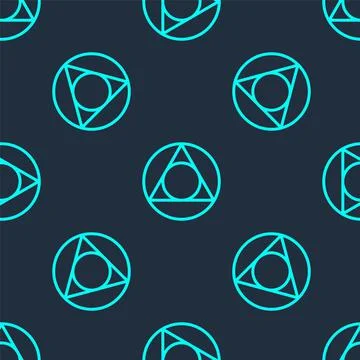 Green line Triangle math icon isolated seamless pattern on blue background Stock Illustration