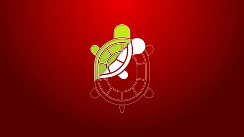 Green line Turtle icon isolated on red background. 4K Video motion graphic Stock Footage 143936066