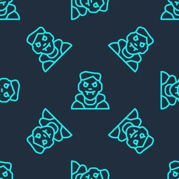 Green line Vampire icon isolated seamless pattern on blue background. Happy Stock Illustration