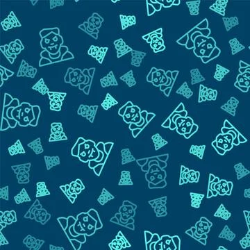 Green line Vampire icon isolated seamless pattern on blue background. Happy Stock Illustration