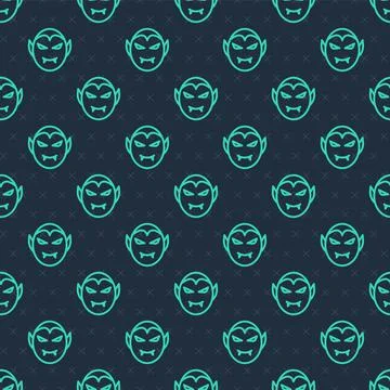 Green line Vampire icon isolated seamless pattern on blue background. Happy Stock Illustration