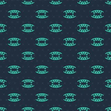 Green line Vampire teeth icon isolated seamless pattern on blue background Stockillustratie