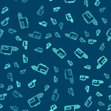 Green line Vape mod device icon isolated seamless pattern on blue background Illustrazione stock