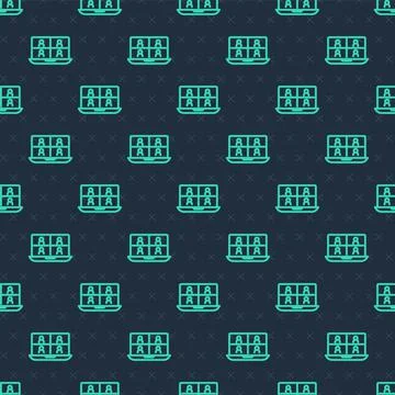 Green line Video chat conference icon isolated seamless pattern on blue Illustrazione stock