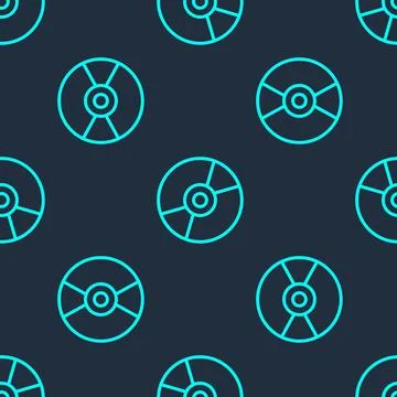 Green line Vinyl disk icon isolated seamless pattern on blue background. Vector Stock Illustration