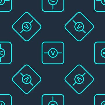 Green line Voltmeter electronic component icon isolated seamless pattern on b Illustrazione stock