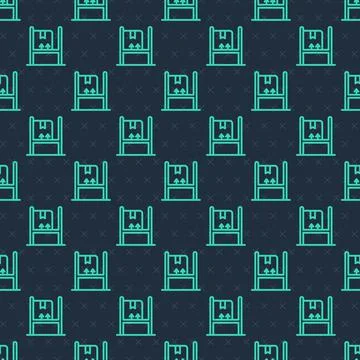 Green line Warehouse interior with boxes on racks icon isolated seamless pattern Stockillustratie
