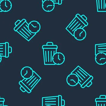 Green line Waste of time icon isolated seamless pattern on blue background. T Illustrazione stock