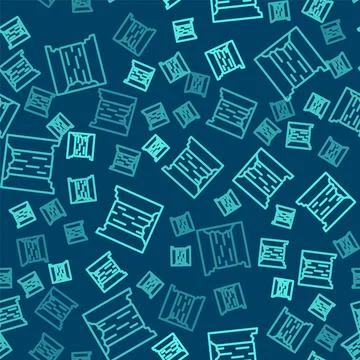 Green line Waterfall icon isolated seamless pattern on blue background.  Vect Stock Illustration