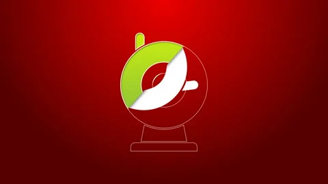 Green line Web camera icon isolated on red background. Chat camera. Webcam icon Stock Footage 143750172
