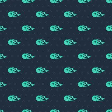 Green line Wheel in fire flame icon isolated seamless pattern on blue background 库存插图