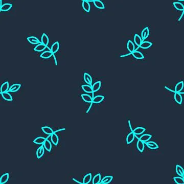Green line Willow leaf icon isolated seamless pattern on blue background. Vector イラスト素材