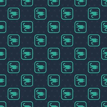 Green line Wind icon isolated seamless pattern on blue background. Windy weather Stock Illustration