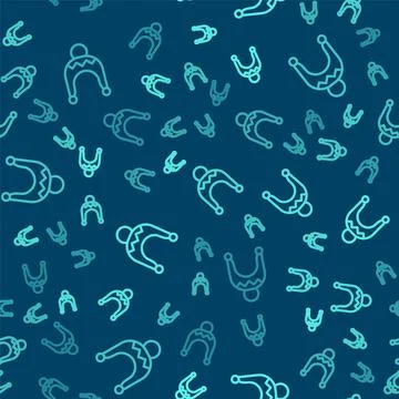 Green line Winter hat icon isolated seamless pattern on blue background.  Vec Stock Illustration