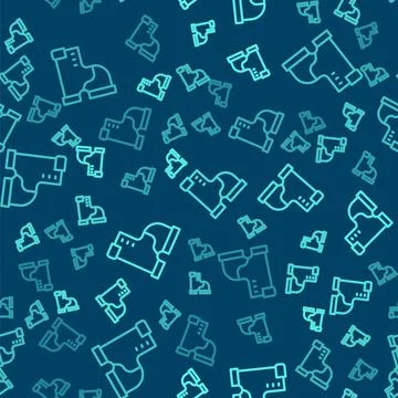 Green line Winter warm boot icon isolated seamless pattern on blue background Illustrazione stock