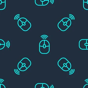 Green line Wireless computer mouse icon isolated seamless pattern on blue b.. Stock Illustration