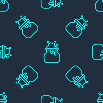 Green line Witch cauldron icon isolated seamless pattern on blue background Stock Illustration