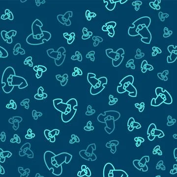 Green line Witch hat icon isolated seamless pattern on blue background. Happy Stock Illustration