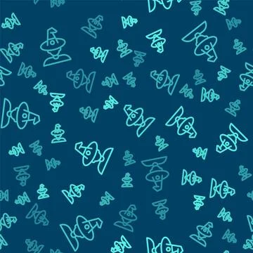 Green line Witch icon isolated seamless pattern on blue background. Happy Stock Illustration