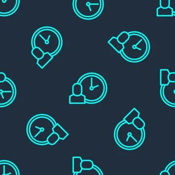 Green line Work time icon isolated seamless pattern on blue background. Off.. Illustrazione stock